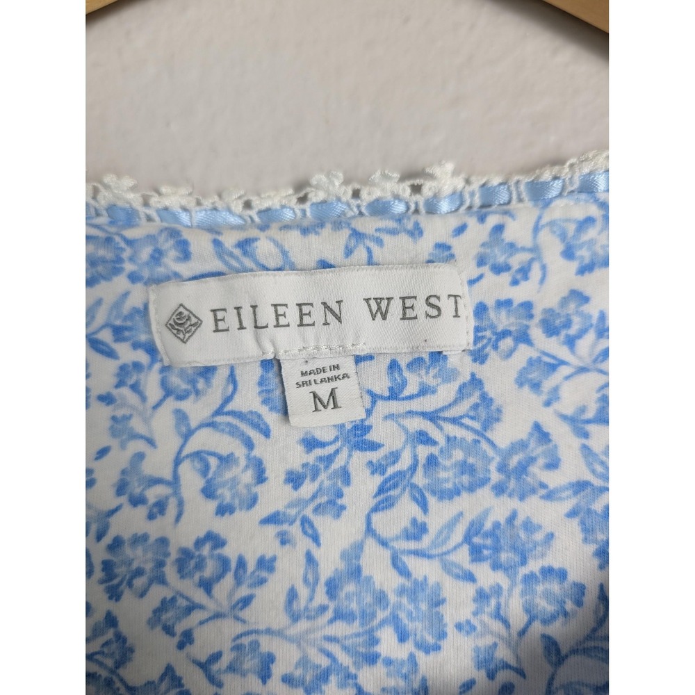 Eileen West Gown Womens M Blue Floral Chemise Button Ruffle Scoop Neck - Picture 4 of 7